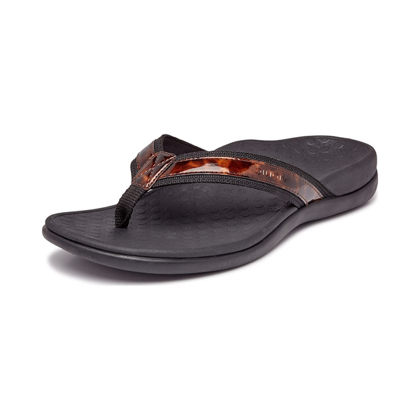 Vionic Womens Tide II Toe Post Sandal Black tortoise