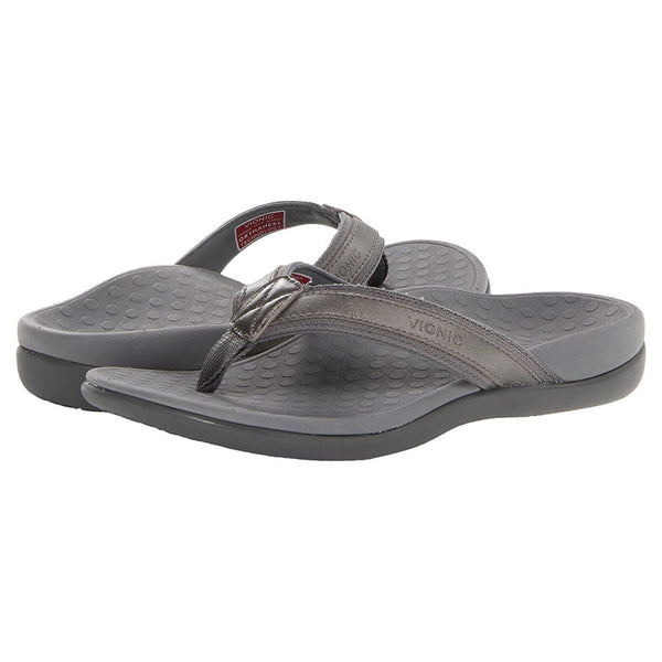 Vionic Women's Tide II Toe Post Sandal Pewter Metallic